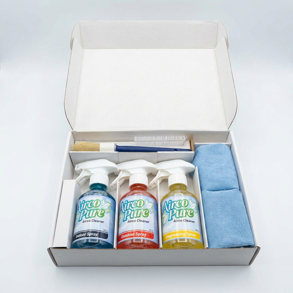 Aircopure kit, inhoud met drie sprays, borstels en doeken