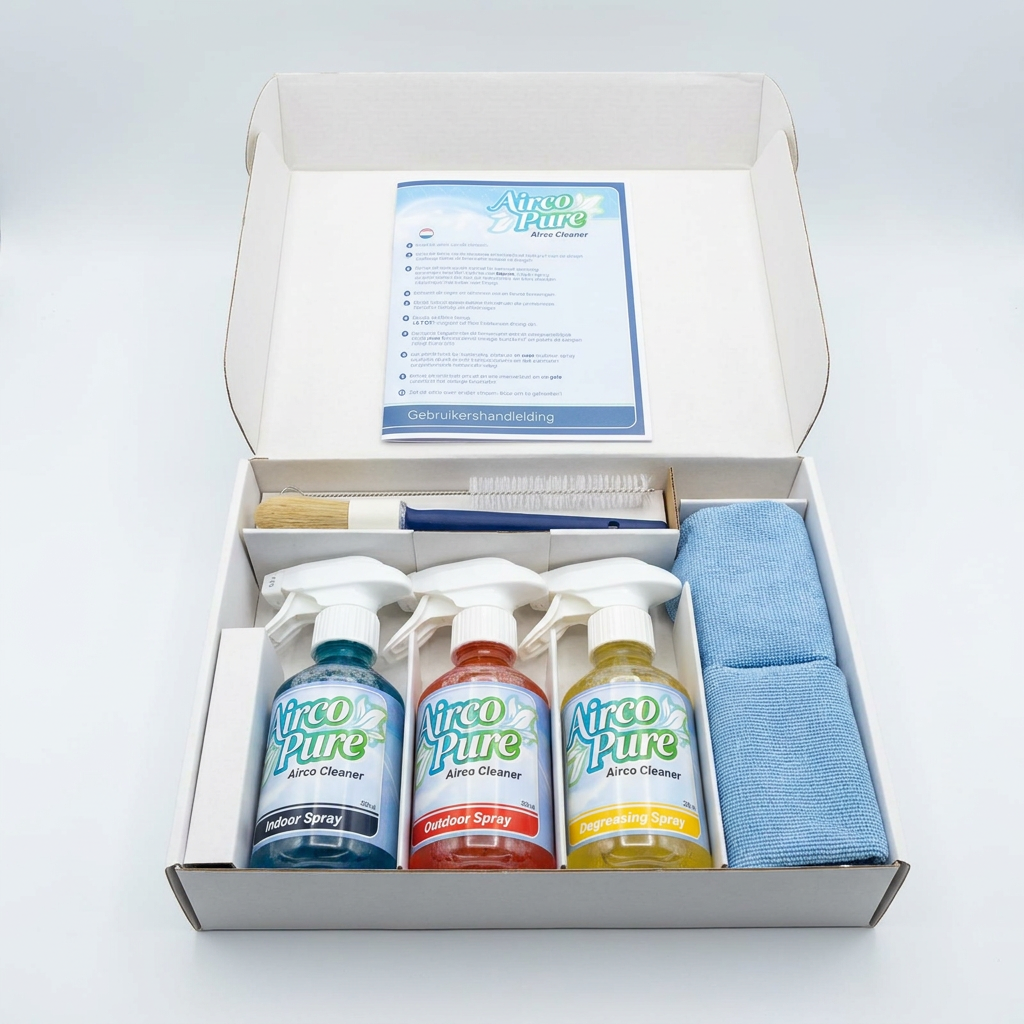 Airco Pure kit — inhoud met drie sprays, borstels en doeken