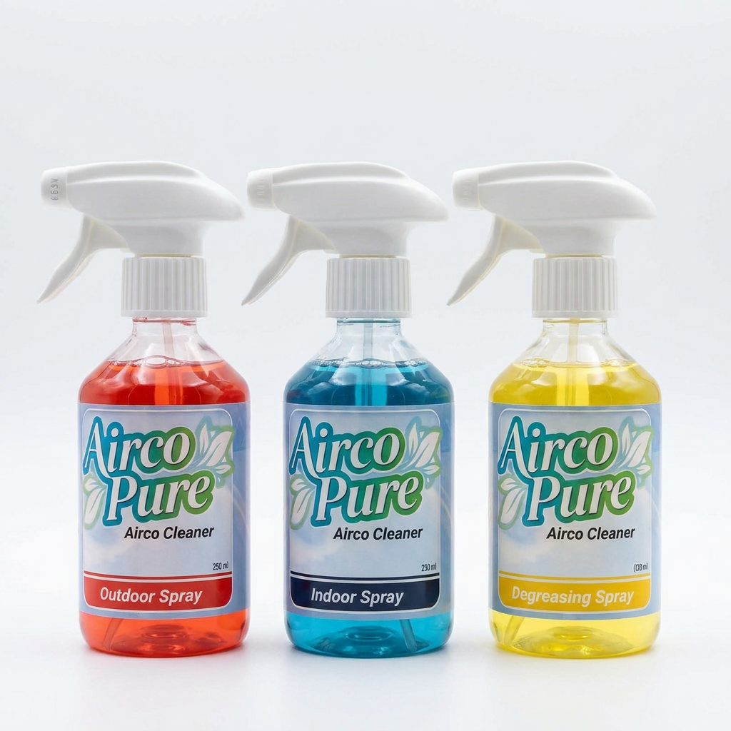 De drie sprays: Outdoor, Indoor en Degreasing